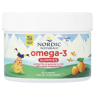 Omega-3 Gummies, Ages 3+, Tangerine, 60 Gummies (41 mg per Gummy)