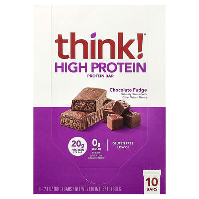High Protein Bars, Chocolate Fudge, 10 Bars, 2.1 oz (60 g) Each
