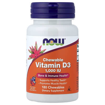 Жевательные витамины D-3, фруктовый вкус, 25 mcg (1,000 IU), 180 штук