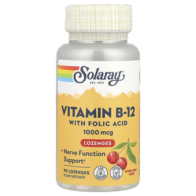 Витамин B-12 с фолиевой кислотой, жевательные таблетки, Natural Cherry, 1,000 mg, 90 таблеток