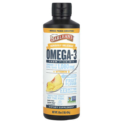 Seriously Delicious®, Omega-3 From Fish Oil + Vitamin D, Mango Peach Smoothie, 16 oz (454 g)