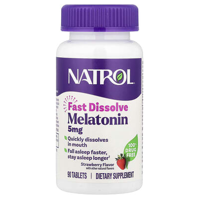 Melatonin, Fast Dissolve, Strawberry, 5 mg, 90 Tablets