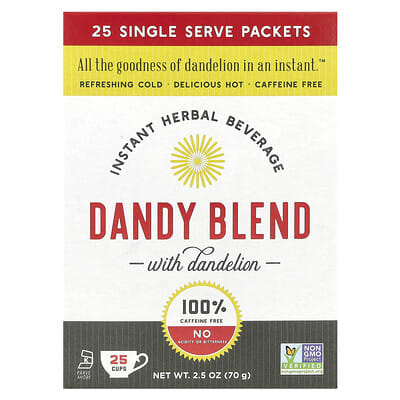 Instant Herbal Beverage with Dandelion, Caffeine Free, 25 Single Serve Packets, 2.8 g Each