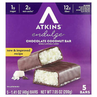 Endulge™, Chocolate Coconut Bar, 5 Bars, 1.41 oz (40 g) Each