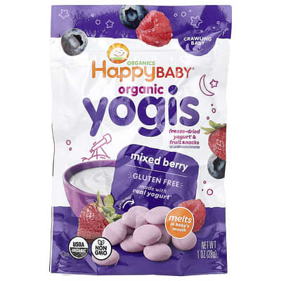 Happy Baby®, Organic Yogis, Freeze Dried Yogurt & Fruit Snacks, Crawling Baby, Mixed Berry, 1 oz (28 g)