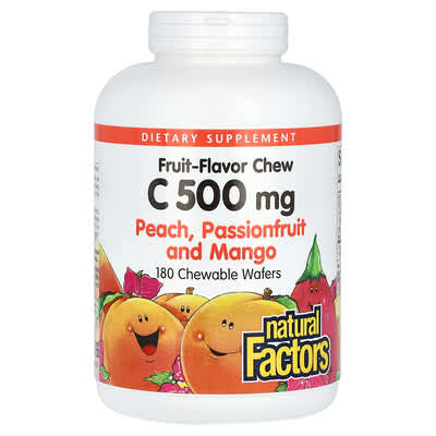 Vitamin C, Fruit-Flavor Chew, Peach, Passionfruit and Mango, 500 mg, 180 Chewable Wafers