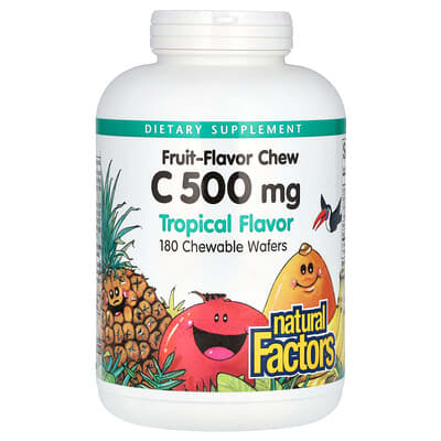 Витамин C, жевательные таблетки с фруктовым вкусом, Tropical, 500 mg, 180 жевательных таблеток