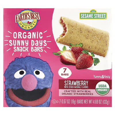 Organic Sunny Days Snack Bars®, для детей от 2 лет, клубника, 7 штук, 0.67 oz (19 g) каждая
