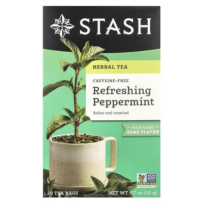 Herbal Tea, Refreshing Peppermint, Caffeine Free, 20 Tea Bags, 0.7 oz (20 g)