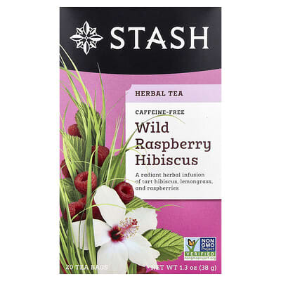 Herbal Tea, Wild Raspberry Hibiscus, Caffeine-Free, 20 Tea Bags, 1.3 oz (38 g)
