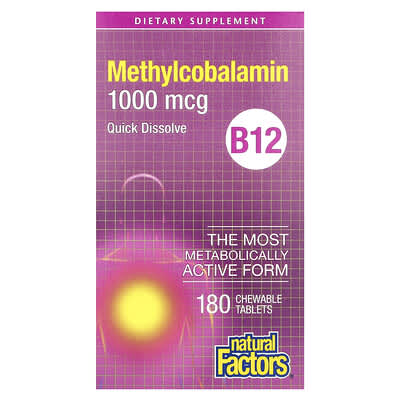 B12, Methylcobalamin, 1,000 mcg, 180 Chewable Tablets