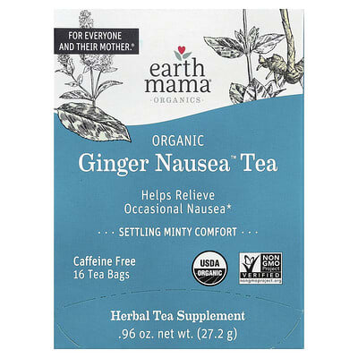 Organics, Organic Ginger Nausea™ Tea, Settling Minty Comfort, Caffeine Free, 16 Tea Bags, 0.96 oz (27.2 g)