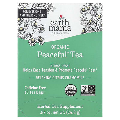 Organics, Organic Peaceful™ Tea, Relaxing Citrus Chamomile, Caffeine Free, 16 Tea Bags, 0.87 oz (24.8 g)