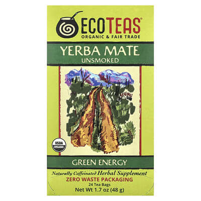 EcoTeas Yerba Mate, Green Energy, без копчения, 24 чайных пакетика, 1.7 oz (48 g)
