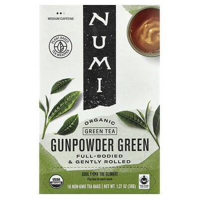 Organic Green Tea, Gunpowder Green, 18 Non-GMO Tea Bags, 1.27 oz (36 g)