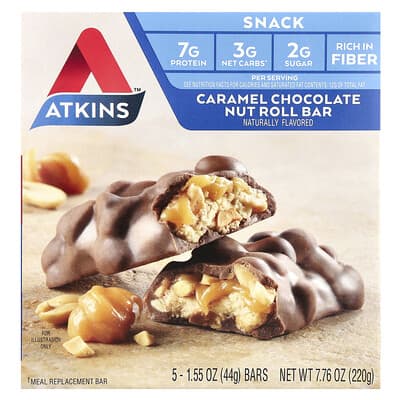 Caramel Chocolate Nut Roll Bar, 5 Bars, 1.55 oz (44 g) Each