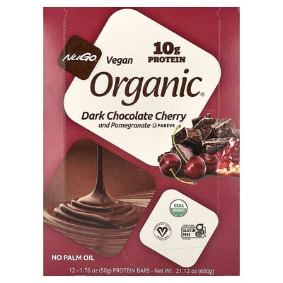 Протеиновые батончики NuGo Nutrition Organic, темный шоколад, вишня и гранат