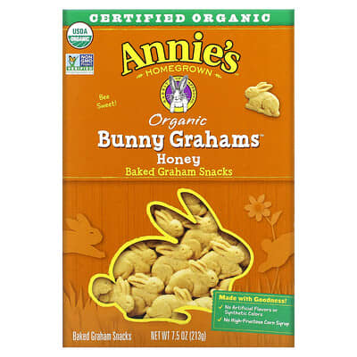Органические выпеченные снеки Bunny Graham, мед, 7.5 oz (213 g)