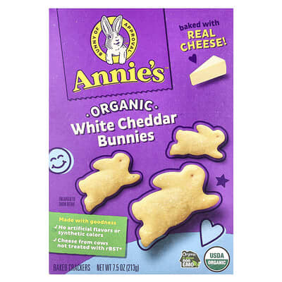 Organic White Cheddar Bunnies выпеченные крекеры 7.5 oz (213 g)