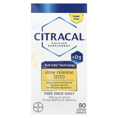 Calcium Supplement + D3, Slow Release 1200 , 80 Coated Tablets