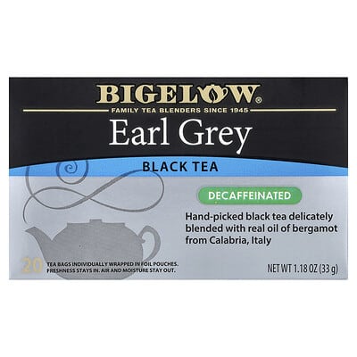 Black Tea, Earl Grey, Decaffeinated, 20 Tea Bags, 1.18 oz (33 g)