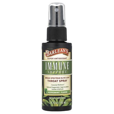 Immune Support, Broad Spectrum Olive Leaf Throat Spray, Peppermint, 1.5 fl oz (45 ml)
