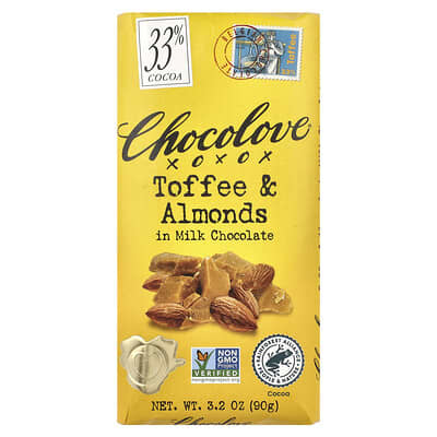Шоколад Toffee & Almonds в молочном шоколаде, 33% какао, 3.2 ун. (90 г)