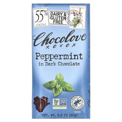 Peppermint in Dark Chocolate, 55% Cocoa, 3.2 oz (90 g)