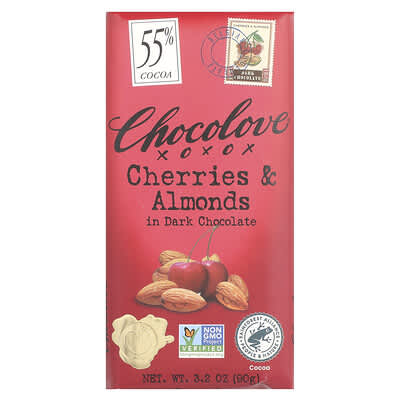 Шоколад Chocolove Cherries & Almonds в темном шоколаде, 55% Cocoa, 3.2 oz (90 g)