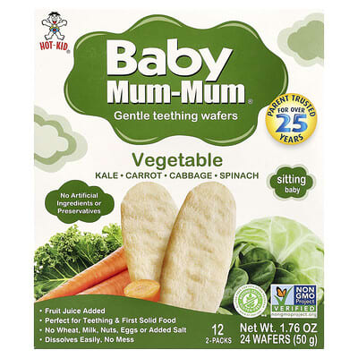 Baby Mum-Mum®, Gentle Teething Wafers, Vegetable, 12 Packs, 2 Wafers Each