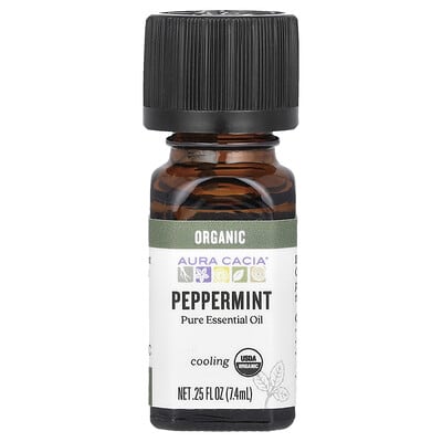 Organic Pure Essential Oil, Peppermint, 0.25 fl oz (7.4 ml)