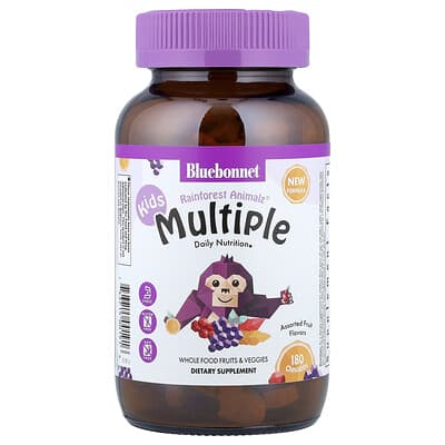 Rainforest Animalz®, Kids Multiple, Assorted Fruit, 180 Chewables