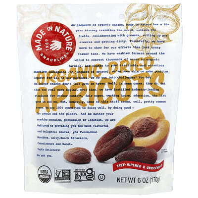 Органический сушеный абрикос, созревший на дереве, без серы, 6 oz (170 g)