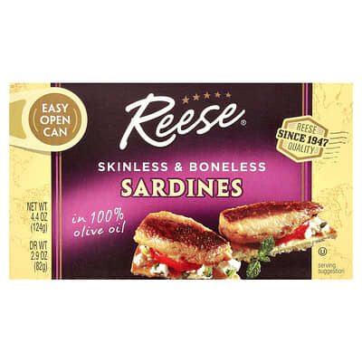 Skinless & Boneless Sardines in 100% Olive Oil, 4.4 oz (124 g)