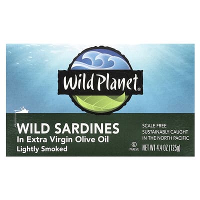 Wild Sardines In Extra Virgin Olive Oil, Lightly Smoked, 4.4 oz (125 g)