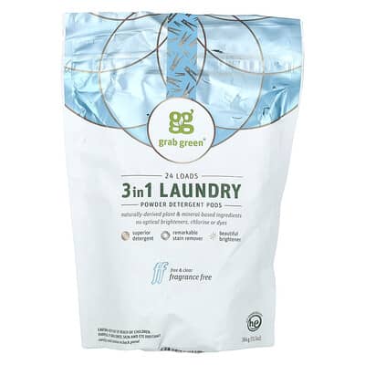 Стиральный порошок капсулы 3-в-1 без отдушек, 24 стирки, 13.5 oz (384 g)
