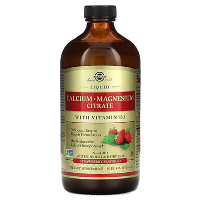 Liquid Calcium Magnesium Citrate with Vitamin D3, Strawberry, 16 fl oz (473 ml)