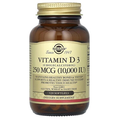 Витамин D3 (холекальциферол), 250 mcg (10,000 IU), 120 мягких капсул