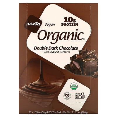 Organic® Protein Bars, Double Dark Chocolate with Sea Salt, 12 Bars, 1.76 oz (50 g) Each