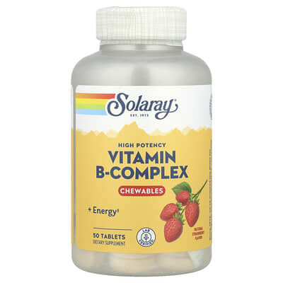 High Potency Vitamin B-Complex Chewables, Natural Strawberry, 50 Tablets