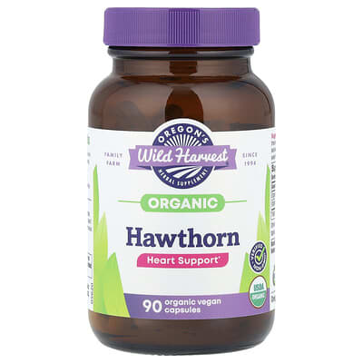 Organic Hawthorn, 90 веганских капсул (200 mg per Capsule)
