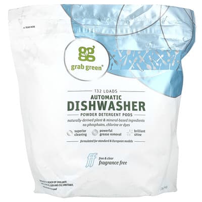 Automatic Dishwasher Powder Detergent Pods, Fragrance Free, 132 Loads, 5 lbs 4 oz (2,376 g)