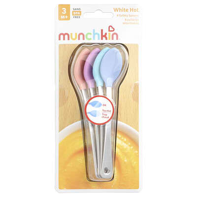 White Hot®, Safety Spoons with Stainless Steel Handle, 3 Months+, 4 Count