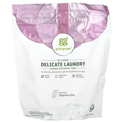 Delicate Laundry Powder Detergent Pods, Fragrance Free, 60 Loads, 1 lb 4 oz (600 g)