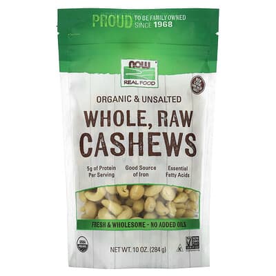 Organic Whole Raw Cashews, Unsalted, 10 oz (284 g)