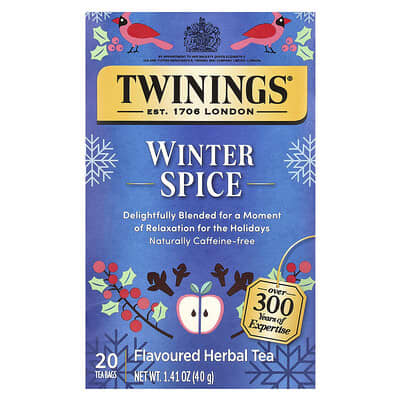 Twinings травяной чай со вкусом зимних специй, без кофеина, 20 чайных пакетиков, 1.41 oz (40 g)