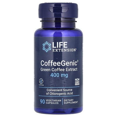 Life Extension CoffeeGenic®, экстракт зеленого кофе, 400 mg, 90 вегетарианских капсул