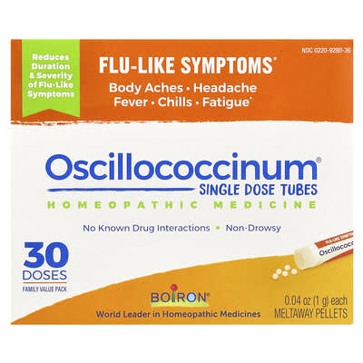 Oscillococcinum, Single Dose Tubes, Flu-Like Symptoms, Ages 2+, 30 Meltaway Pellets , 0.04 oz (1 g) Each