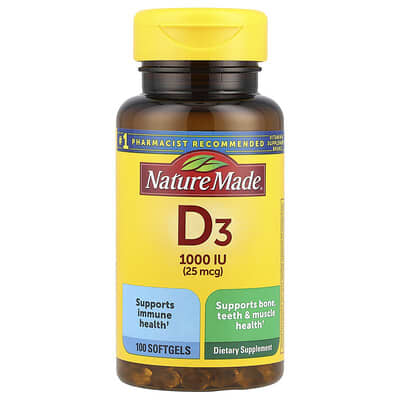 Vitamin D3, 25 mcg (1,000 IU), 100 Softgels
