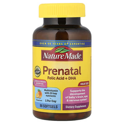 Prenatal Folic Acid + DHA, Orange, 90 Softgels